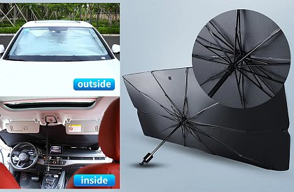 Összecsukható napellenző – esernyő – az autó szélvédőjén