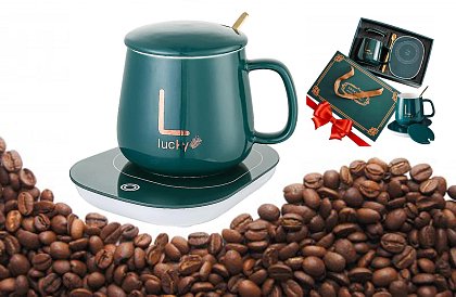 Elektromos csészemelegítő - Melegítő, csésze és kávéskanál készlet