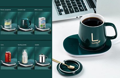 Elektromos csészemelegítő - Melegítő, csésze és kávéskanál készlet