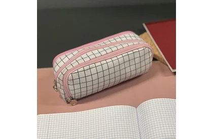 Bővíthető iskolai tolltartó - kockás tolltartó