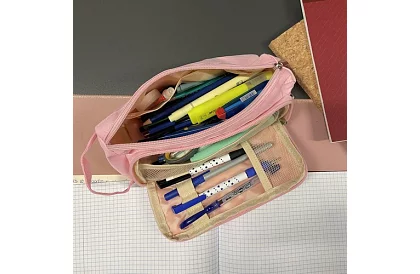 Iskolai tolltartó - rózsaszín tolltartó füllel