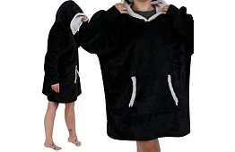 Nagy oversize kapucnis pulóver - fekete takaró