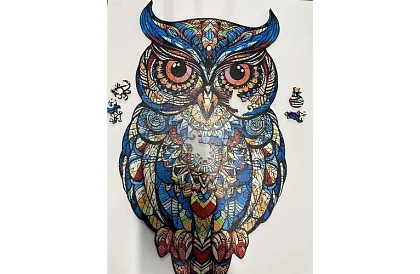 Fa fából készült baglyos puzzle - 177 darab - 38 x 21,5 cm