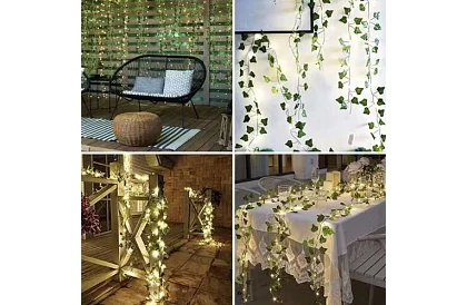 Mesterséges borostyán LED világítással - hossz 25m