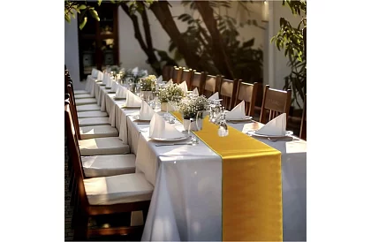 Arany selyem asztali futó – asztali szalag 900 × 36 cm