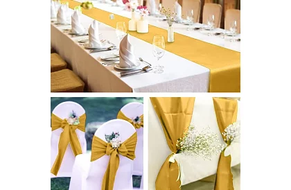 Arany selyem asztali futó – asztali szalag 900 × 36 cm