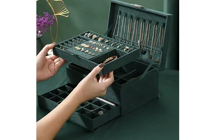 Elegáns velúr ékszerdoboz – zöld