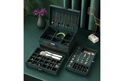 Elegáns velúr ékszerdoboz – zöld