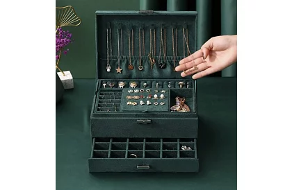 Elegáns velúr ékszerdoboz – zöld