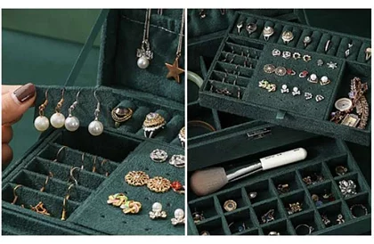 Elegáns velúr ékszerdoboz – zöld