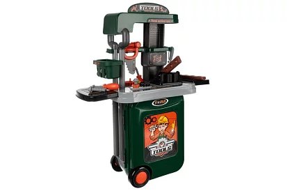 Gyermekműhely asztal szerszámokkal és táskával