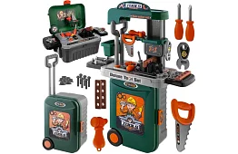 Gyermekműhely asztal szerszámokkal és táskával