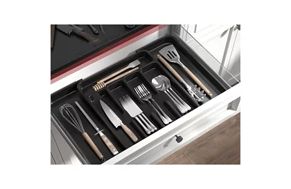 Bambusz fiókos szervező – fekete evőeszköztartó