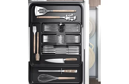 Bambusz fiókos szervező – fekete evőeszköztartó