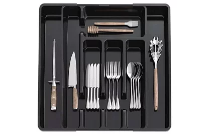 Bambusz fiókos szervező – fekete evőeszköztartó