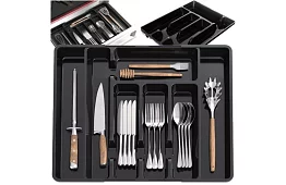 Bambusz fiókos szervező – fekete evőeszköztartó