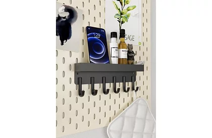 Fali mágneses polc a fogasokkal – 6 kampó