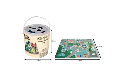 Fából készült város építőelemek 100 db alaplappal és formaválogatóval