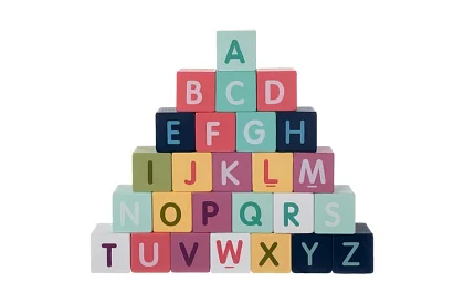 Fából készült város építőelemek 100 db alaplappal és formaválogatóval