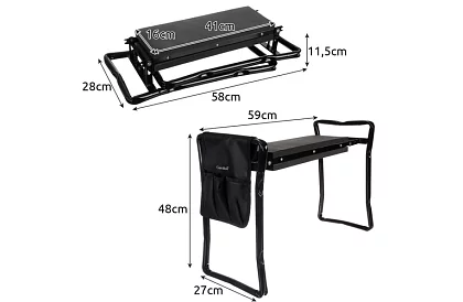 Összecsukható kerti ülőke 3 az 1-ben – ülőke, pad és szerszámokkal ellátott tároló