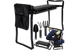 Összecsukható kerti ülőke 3 az 1-ben – ülőke, pad és szerszámokkal ellátott tároló