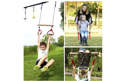 Gyermek függő hinta rúdakkal köteleken – 2 az 1-ben
