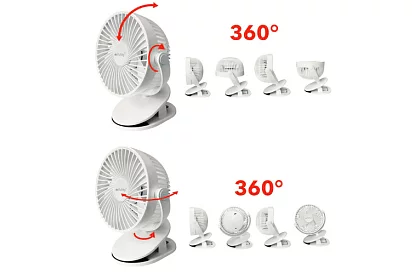 Vezeték nélküli ventilátor klipszel - fehér - tölthető USB-C 1200 mAh