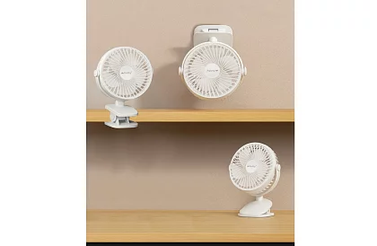 Vezeték nélküli ventilátor klipszel - fehér - tölthető USB-C 1200 mAh