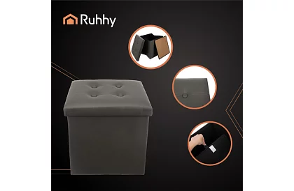 Összecsukható puff tárolóhellyel – szürke puff