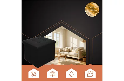 Összecsukható puff tárolóhellyel – fekete puff