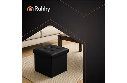 Összecsukható puff tárolóhellyel – fekete puff