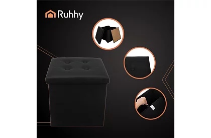 Összecsukható puff tárolóhellyel – fekete puff