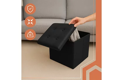 Összecsukható puff tárolóhellyel – fekete puff