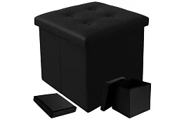 Összecsukható puff tárolóhellyel – fekete puff