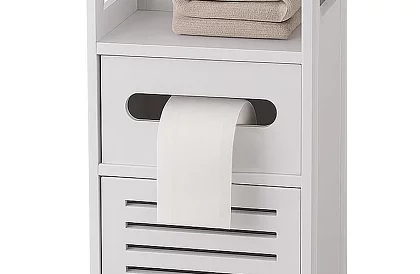 Fürdőszobai szekrény WC-papír tartóval – fehér