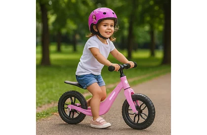 Gyerek könnyű rózsaszín futóbicikli – 12 kerék + vállpánt