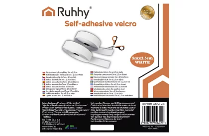 Öntapadó tépőzár 2,5 x 500 cm – fehér