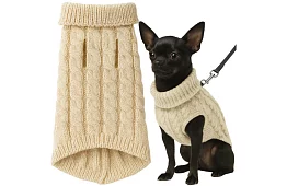 Kutyák meleg pulóver, macska – S méret – bézs