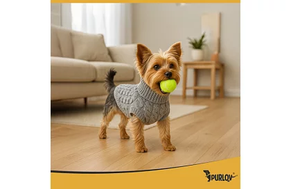 Meleg pulóver kuty, macska számára – M-es méret – szürke PURLOV