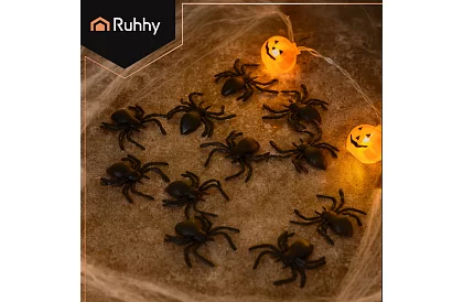 Műanyag pókok – Halloween dekoráció, 10 darab