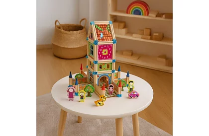 Fa építőelemek – házikó, 268 darab