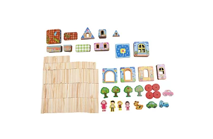 Fa építőelemek – házikó, 268 darab
