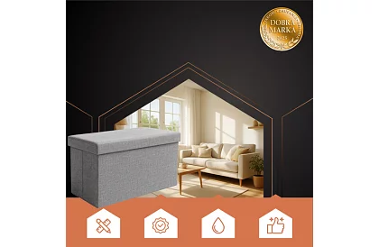 Összecsukható textil tároló puff 76 × 38 × 38 cm – szürke