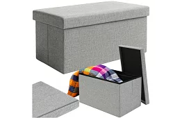 Összecsukható textil tároló puff 76 × 38 × 38 cm – szürke