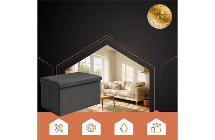 Összecsukható tároló puff 60 × 30 × 30 cm – fekete bársony