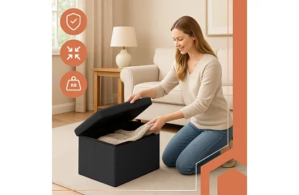 Összecsukható tároló puff 60 × 30 × 30 cm – fekete bársony