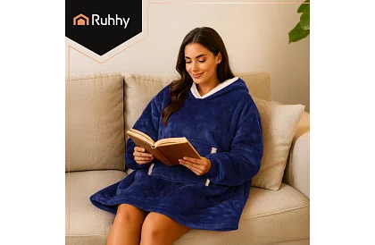 Nagy oversize kapucnis pulóver – sötétkék takaró