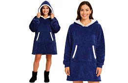 Nagy oversize kapucnis pulóver – sötétkék takaró