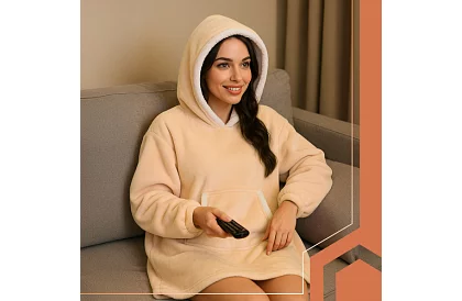 Nagy oversize kapucnis pulóver – bézs takaró