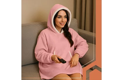 Nagy oversize kapucnis pulóver – rózsaszín takaró